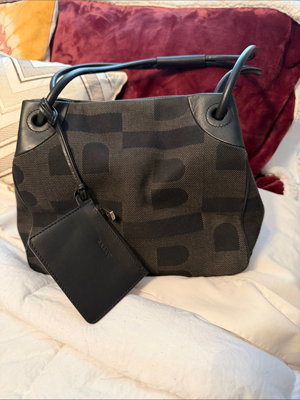 Bally B-Monogram Black Logo-Pattern canvas Shoulder Bag with black cardholder